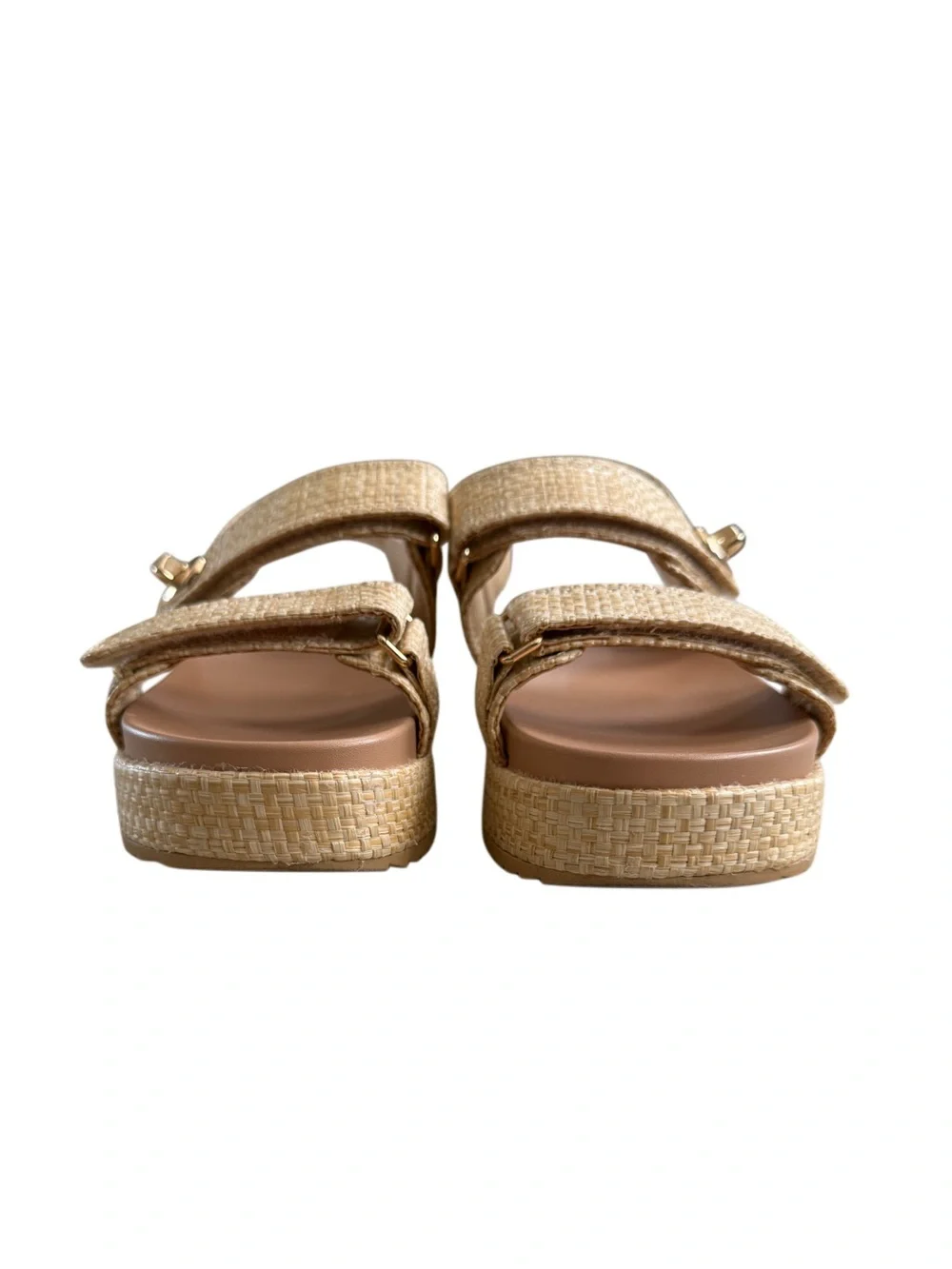 a new day Neutral Woven Strap Platform Sandals with Gold Disc 6.5